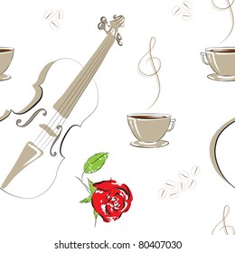 Seamless vector. Abstract violin and coffee