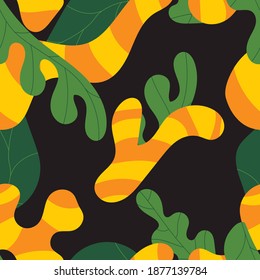 Seamless vector abstraction in bright colors with natural elements. Green leaves.