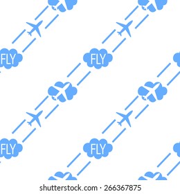 Seamless vector airplane fly air pattern background clouds