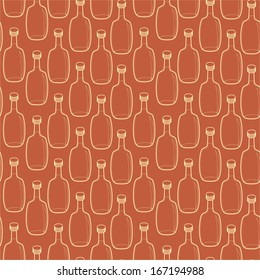 Seamless vector alcohol bottles pattern on brown