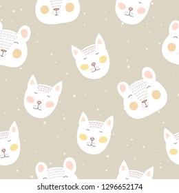 Seamless vector animal pattern with cats and bears. Concept for fabric and wrapping paper, surface textures.