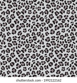 Seamless vector animal skin pattern. Leopard background in simple hand drawn style. Black and grey wildlife illustration. For fabric, textile, wrapping, cover, web.