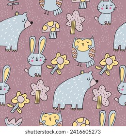 Seamless vector animals pattern for kids.