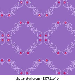 Seamless vector antique ornament with plants light purple color on the mute violet background as a fabric texture