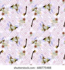 Seamless Vector Apple Flowers Pattern