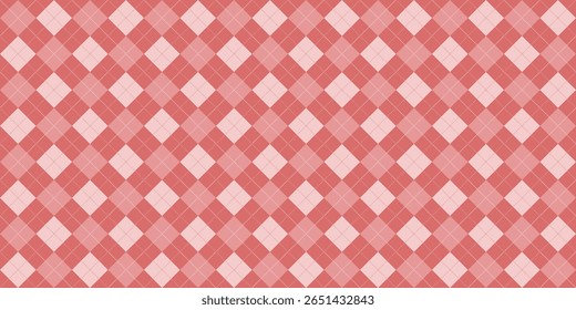 seamless vector argyle pattern in soft red and pink pastel tones, featuring classic diamond shapes with dotted lines. Ideal for retro-inspired fabrics, textile prints, or digital backgrounds.