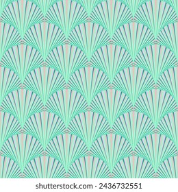 Seamless vector art deco pattern in nautical style, delicate mint pink shells in trendy colors. Designed for all surfaces and printing.



