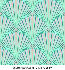 Seamless vector art deco pattern in nautical style, delicate mint pink shells in trendy colors. Designed for all surfaces and printing.



