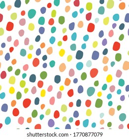 Seamless Vector Art. Geometric Eps Dot Concept. Rainbow Pattern Cool Effect. Abstract Holiday Blob. Polka Dot. Small Happy Color Background. Orange Random Spot Confetti. Pink Modern Christmas Drawn.