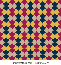 Seamless vector art geometric pattern background in gray, red, yellow and blue colors