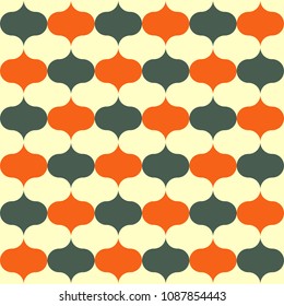 Seamless vector art geometric vertical pattern background in orange, gray and gold colors. Geometric shapes in the form of a yule. Retro style.