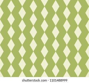 Seamless vector art geometric vertical pattern background in green and gold colors. Geometric shapes in the form of rhombuses and vertical strips. Illustration with Repeating texture diamond.