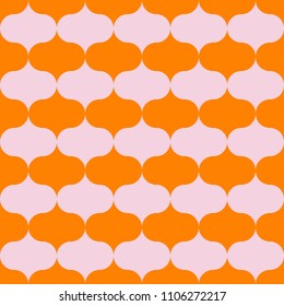 Seamless vector art geometric vertical pattern background. Geometric figures in the form of ovals. Retro style. Vinrage colors. Large shapes are arranged vertically in pink, orange colors.