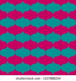 Seamless vector art geometric vertical pattern background. Geometric figures in the form of ovals. Retro style. Vinrage colors. Large shapes are arranged vertically in pink, green colors.