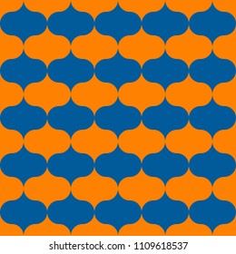 Seamless vector art geometric vertical pattern background. Geometric figures in the form of ovals. Retro style. Vinrage colors. Large shapes are arranged vertically in orange, green colors.