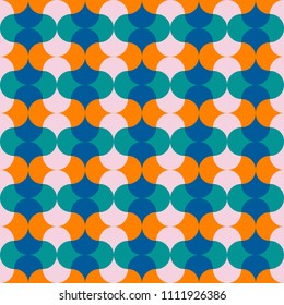 Seamless vector art geometric vertical pattern background. Geometric figures in the form of ovals. Retro style. Vinrage colors. Large shapes are arranged vertically in blue, white colors.