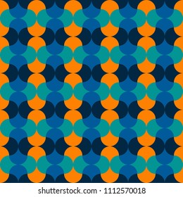 Seamless vector art geometric vertical pattern background. Geometric figures in the form of ovals. Retro style. Vinrage colors. Shapes are arranged vertically in green, orange, blue colors.