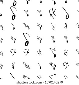 Seamless vector artwork, abstract musical note illustrations background, tone, chromatic scale.
