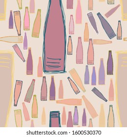 Seamless vector artwork, conceptual texture, bottle, hand drawn for design catalog or background.