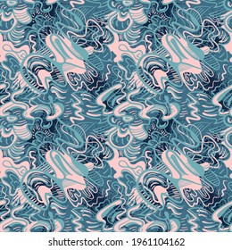 Seamless vector artwork with hand drawn wave abstract unique pattern
