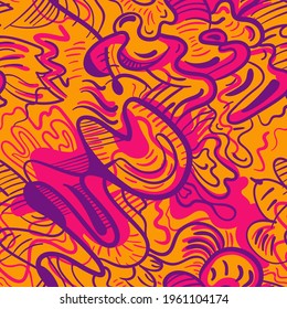 Seamless vector artwork with hand drawn wave abstract unique pattern