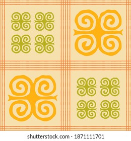 Seamless vector authentic fabric pattern with african adinkra symbols for your project