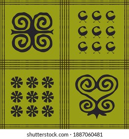 Seamless vector authentic fabric pattern with african adinkra symbols for your project