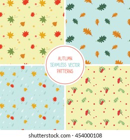 Seamless vector autumn leaves patterns set. Vector illustration.