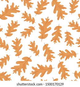 Seamless vector autumn oak leaves pattern on white background