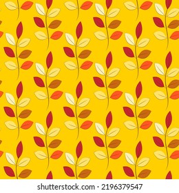 Seamless vector autumn pattern with leaves. Botanical repeated texture with warm colours for the fall season. Autumn print with foliage. Suitable for seasonal textile prints, scrapbooking, wallpaper.