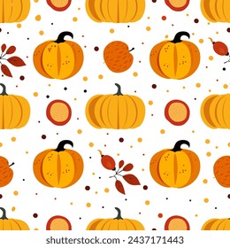 Seamless vector autumn pattern. Pattern with pumpkins.
