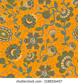 Patrón floral otoñal vectorial sin foco con flores caqui sobre fondo repetido naranja para papel textil y de envoltura o regalo