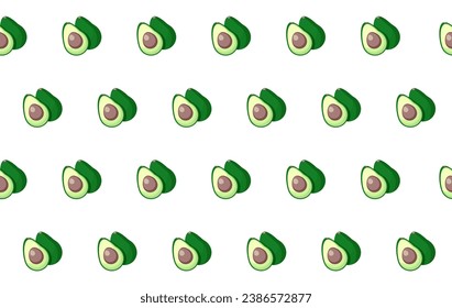 Seamless vector avocado pattern on a white background. A half and a hole avocado.