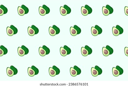 Seamless vector avocado pattern on a light blue background.