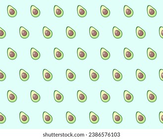 Seamless vector avocado pattern on a light blue background.