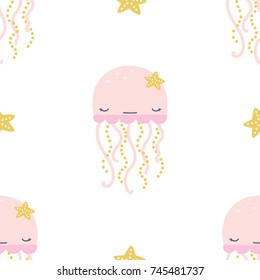 Seamless vector baby jellyfish pattern