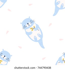 Seamless vector baby otter pattern