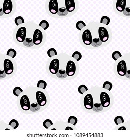 Seamless vector baby pattern with animals panda face. Illustration