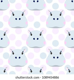 Seamless vector baby pattern with animals hippopotamus face. Illustration.