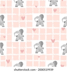 Seamless vector baby pattern with cute elephants.
