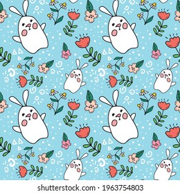 Seamless vector baby rabbit design for fabric, fabric design, covers, production, wallpaper, printing, gift wrapping and scrapbooking.Floral design