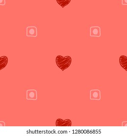 Seamless vector backdrop in elegant pastel colors with red hearts and abstract signs.