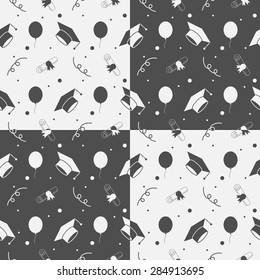 Seamless vector backdrop of tossing graduation caps, balloons and diplomas pattern. Can be used for web page backgrounds, pattern fills