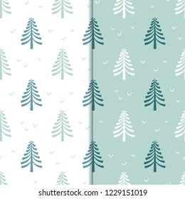 Seamless vector background 2021. Merry christmas withe card tree. Color: white, green, beige, blue, gray, turquoise.