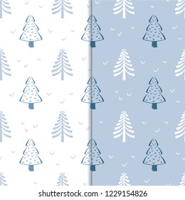 Seamless vector background 2021. Merry christmas withe card tree. Color: white, blue, gray.