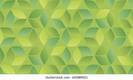 Seamless vector background with 3d cubes or shape pattern. Custom outlined shapes grouped to make dimensional squares. Shades of green gradients together.