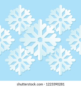 Seamless vector background with 3D decorative snowflakes. Happy Winter! Can be used for wallpaper, textile, invitation card, wrapping, web page background.