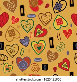 Seamless vector background. A lot of abstract, colorful hearts. Bright and colorful for Valentine's Day.