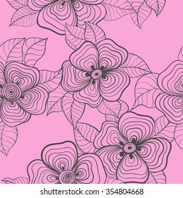 Seamless vector background. Abstract flowers and leaves. The pattern of lines.