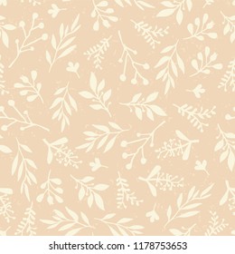 Fondo vectorial transparente con hojas abstractas beige. Sencilla textura de hoja en pasto, sin fin. Estilo retro vintage angustiado.Papel, rellenos de patrones, banner web, tela, tarjetas, boda